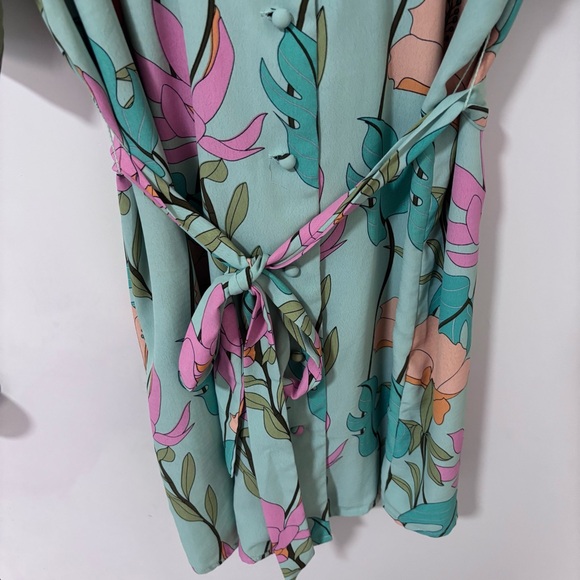 Lulus Totally Tropical Light Green Floral Print Button-Up Shirt Dress size XL - Picture 9 of 12